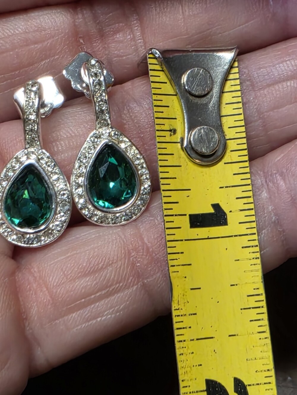 Emerald Teardrop Crystal Halo Drop Earrings, Women Jewelry, Elegant Night - Picture 2 of 8